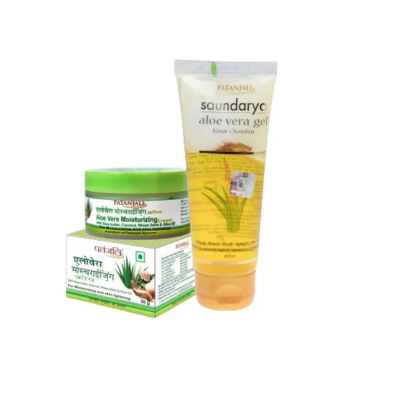 Patanjali Saundarya Aloe Vera Gel Kesar Chandan +Aloevera Moisturizing Cream - combo