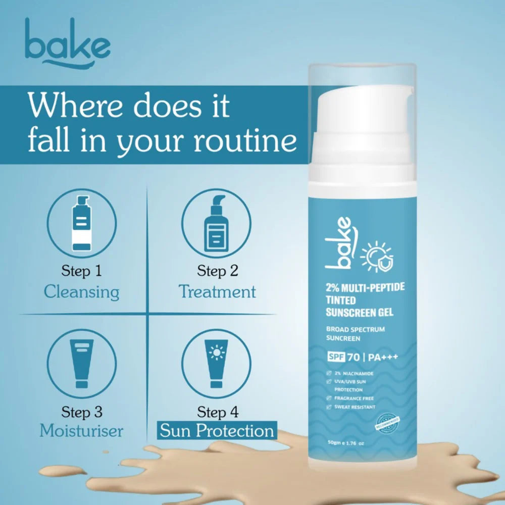 Bake 2% Multi Peptide Tinted Sunscreen Gel SPF 70 PA+++ - 50 gm