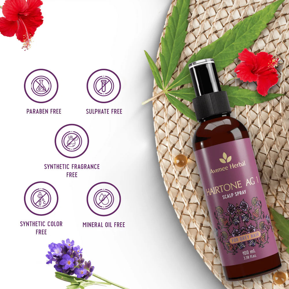 Avimee Herbal Hairtone AG 1 Scalp Spray For Grey Hair With Indigo, Henna, Beet Root and Hibiscus Extracts -