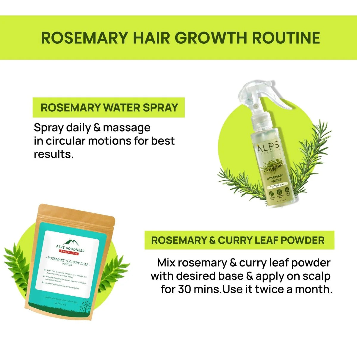 Alps Goodness Rosemary Hair Renewal Duo with Rosemary Water Spray and Rosemary & Curry Leaf Powder - Hair Growth Expert -combo