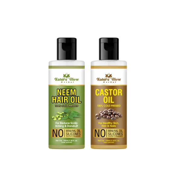 Nature Glow Herbal Neem & Castor Hair Oil Combo - Combo