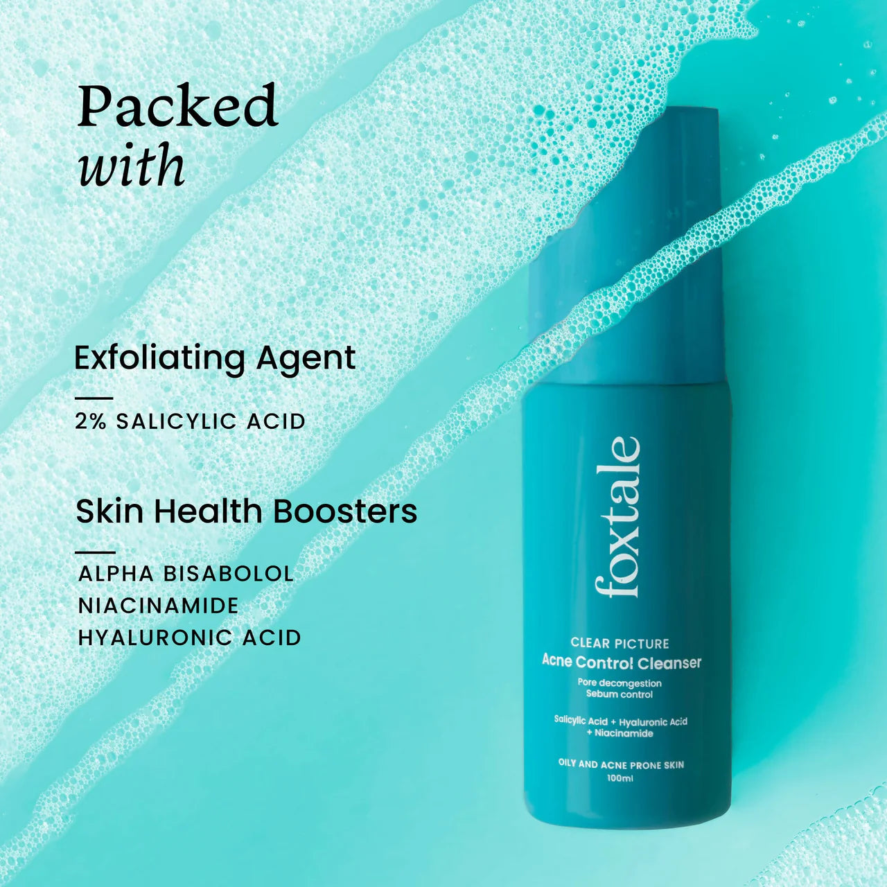 Foxtale 2% Salicylic Acid Acne Control Cleanser For Oily And Acne Prone Skin - Reduces Pimples and Breakouts