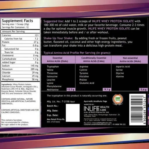 Inlife Whey Protein Isolate Powder - 400 gm