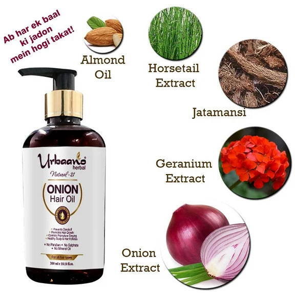 Urbaano Herbal Onion Oil + Shampoo & Conditioner Hair Care Set - combo