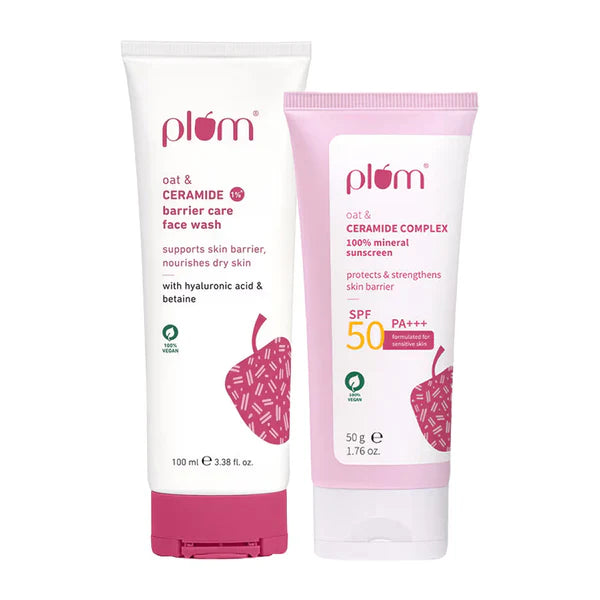 Plum Ceramides Face Wash & Sunscreen Combo With SPF 50 PA+++ For Barrier Repair And Sun Protection - combo