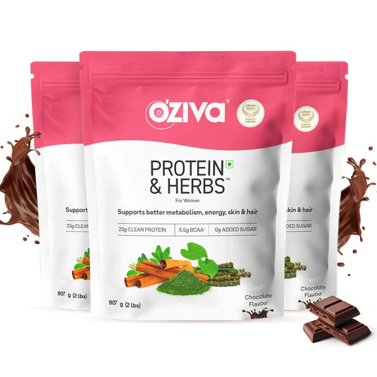 OZiva Protein & Herbs for Women - Protein Powder to Reduce Body Fat, Manage Weight & Metabolism, No Added Sugar -Chocolate flavour