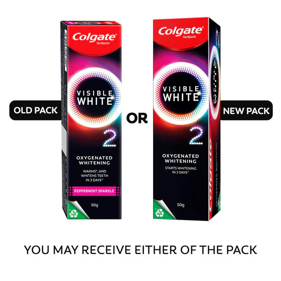 Colgate Visible White O2 Teeth Whitening Toothpaste with Peppermint Sparkle - 50 gm