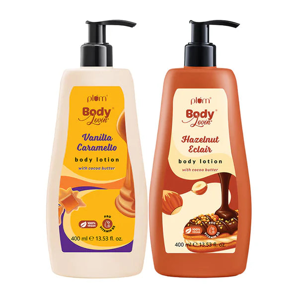 Plum BodyLovin’ Intensely Moisturising & Lightweight Body Lotion Duo Hazelnut & Vanilla Scents - combo