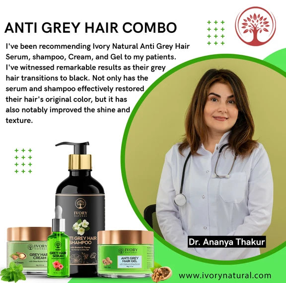 Ivory Natural Grey Hair Advanced Combo (Serum, Shampoo, Cream & Gel) For Both Men & Women - combo