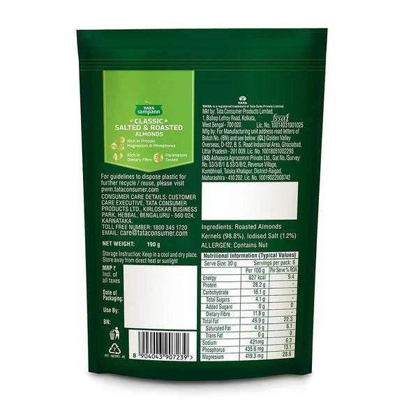 Tata Sampann Classic Salted & Roasted Almonds - 190 gm