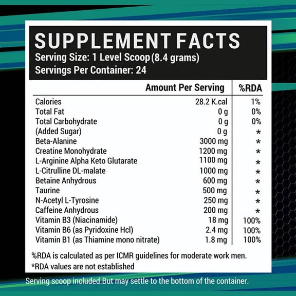 Inlife Pre-Workout Powder Orange Flavour - 200 gm