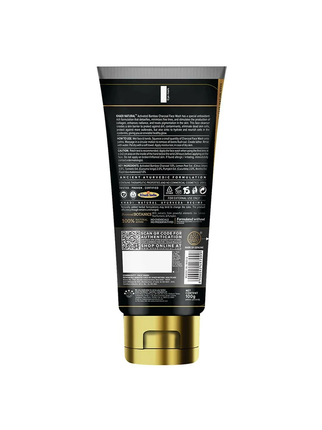 Khadi Natural Activated Bamboo Charcoal Face Wash - 100 gm
