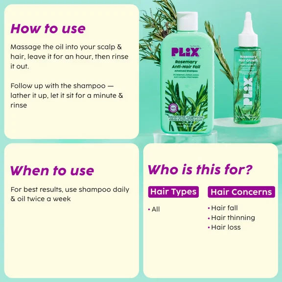 PLIX The Plant Fix Rosemary Hair Growth Advanced Hair Oil & Anti Hairfall Advance Shampoo - Combo