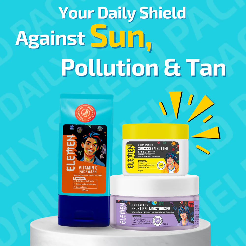 Elemen Daily Shield Pack: Facewash + Moisturiser + Sunscreen - combo