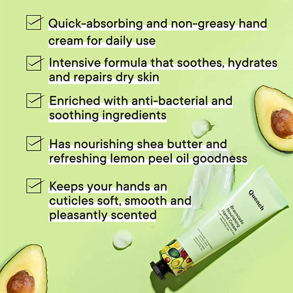 Quench Botanics Bravocado Nourishing Hand Cream With Avocado, Rice Water & Pomegranate, Korean Beauty - 30 ml