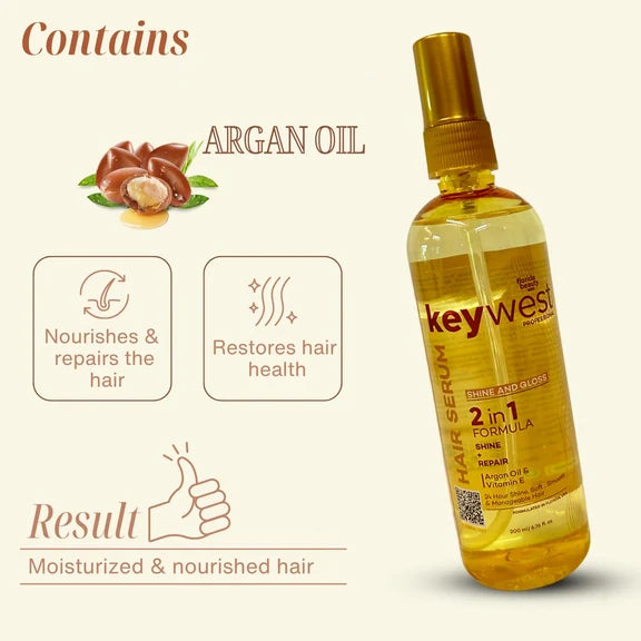 Keywest Professional Shine & Gloss Hair Serum 2in1 Formula Shine + Repair - 200 ml