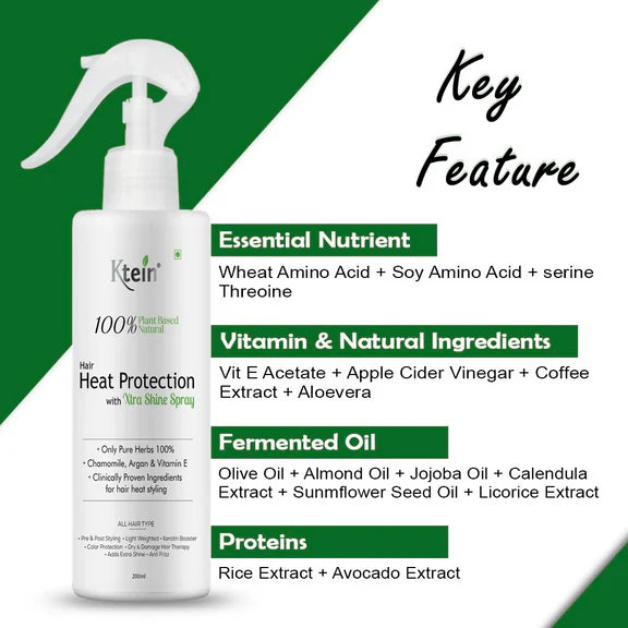 ktein 100% Plant Based Natural Hair Heat Protection with Xtra Shine Spray Hair Spray - 200 ml