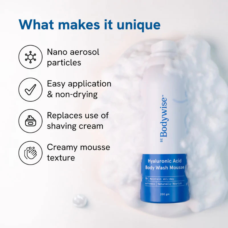 BeBodywise 1% Hyaluronic Acid Body Wash Mousse for Dull & Dehydrated Skin
