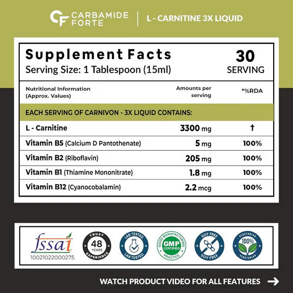 Carbamide Forte L-Carnitine 3300mg Liquid - Green Apple - 450 ml