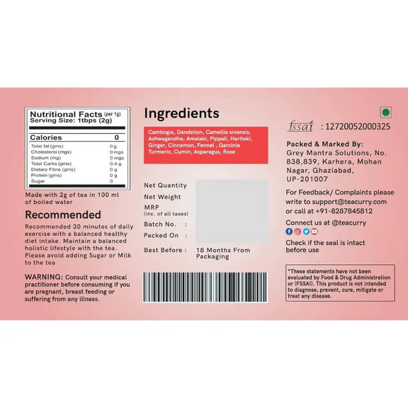 Teacurry Thigh Fat Tea (1 Month Pack, 30 Tea Bags) - Helps to reduce Thigh Fat for both Men & Women - 30 Teabags