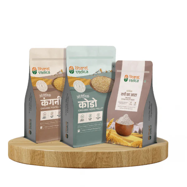 Bharat Vedica Millet Combo (1kg Organic Kodo Millet + 1kg Organic Foxtail Millet + 500g Organic Ragi Flour) - combo