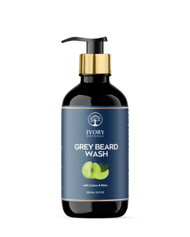 Ivory Natural Grey Beard Wash For Beard Graying And Restoring Beard'S Natural Black Shade - 200 ml