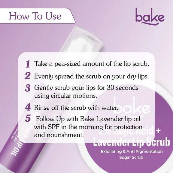 Bake Kojic Acid Lavender Lip Kit With Lip Balm SPF 50 & Lip Scrub For Dark & Pigmented Lips - combo