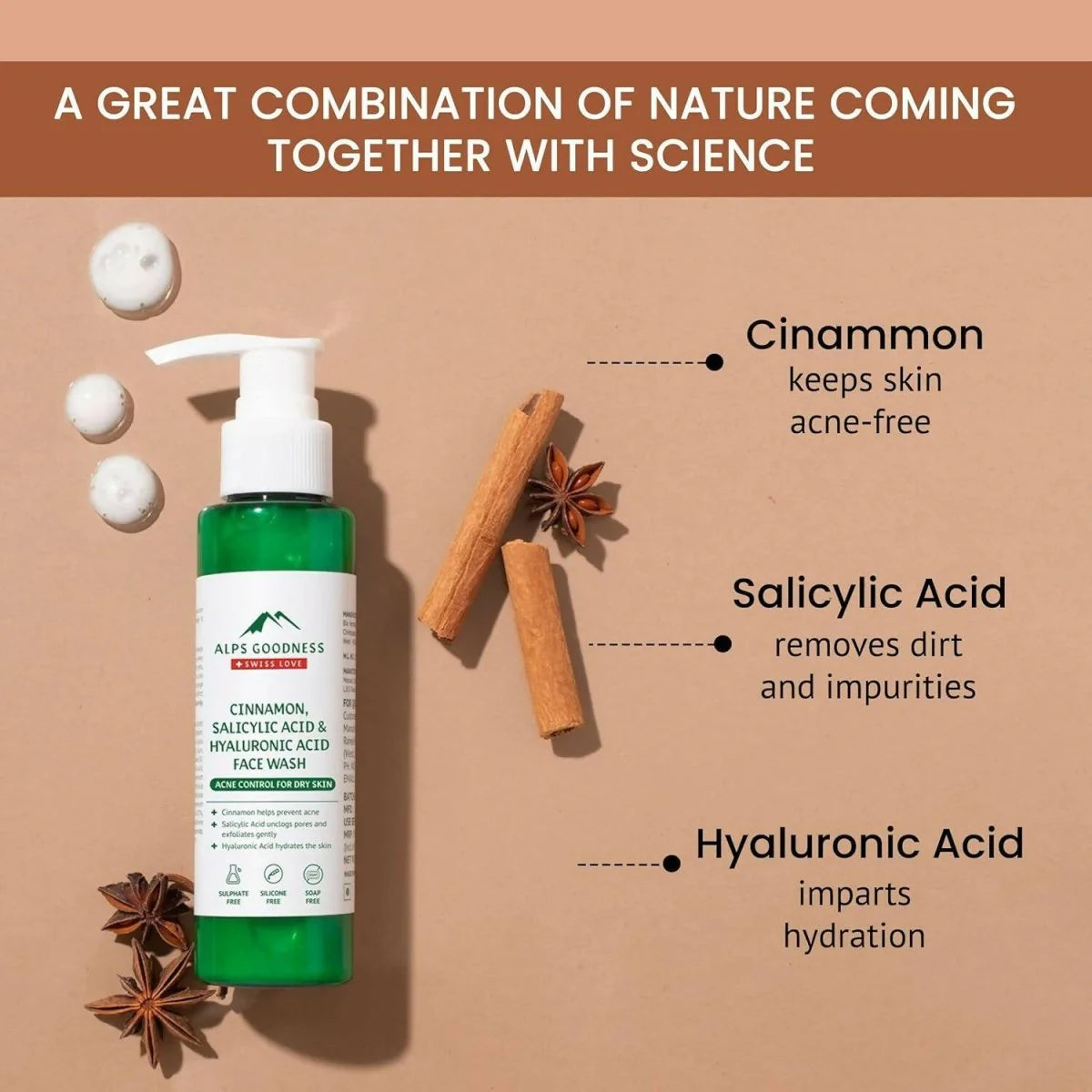 Alps Goodness Cinnamon, Salicylic Acid & Hyaluronic Acid Facewash