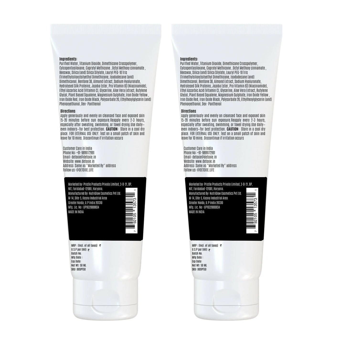 Detoxie Squalene & Silk Protiens SPF50 Sunscreen Gel For All Skin Types - 50 ml - Pack of 1