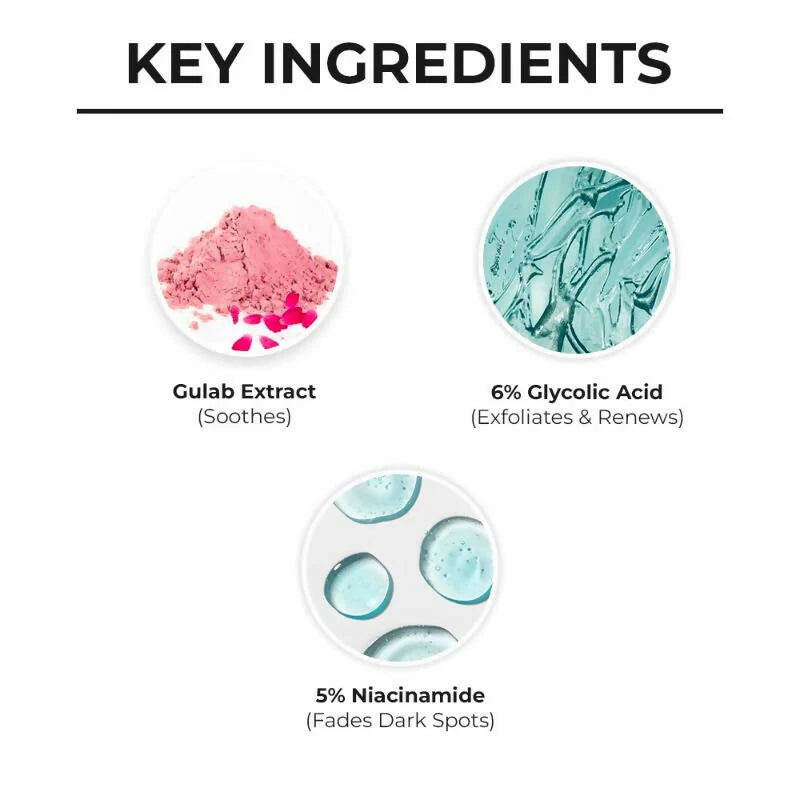 Dr. Sheth's Gulab & Glycolic Acid Face Serum with 5% Niacinamide, Skin Texture & Uneven Skin, For Normal to Oily Skin