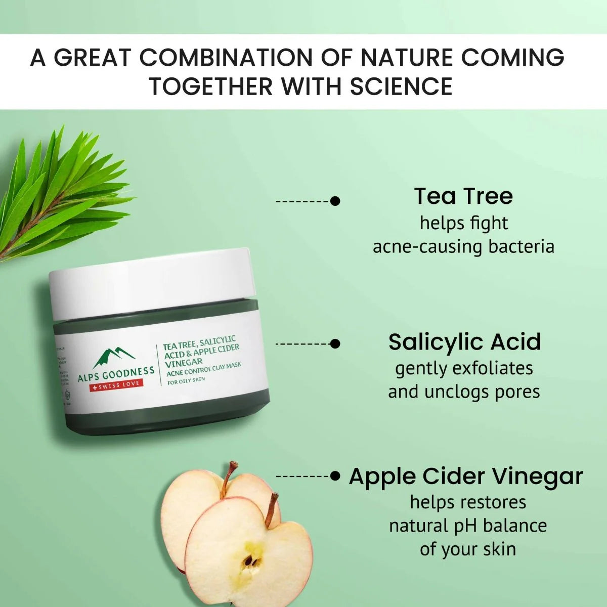 Alps Goodness Acne Control French Green Clay Mask For Oily Skin With Tea Tree, Salicylic Acid & Apple Cider Vinegar