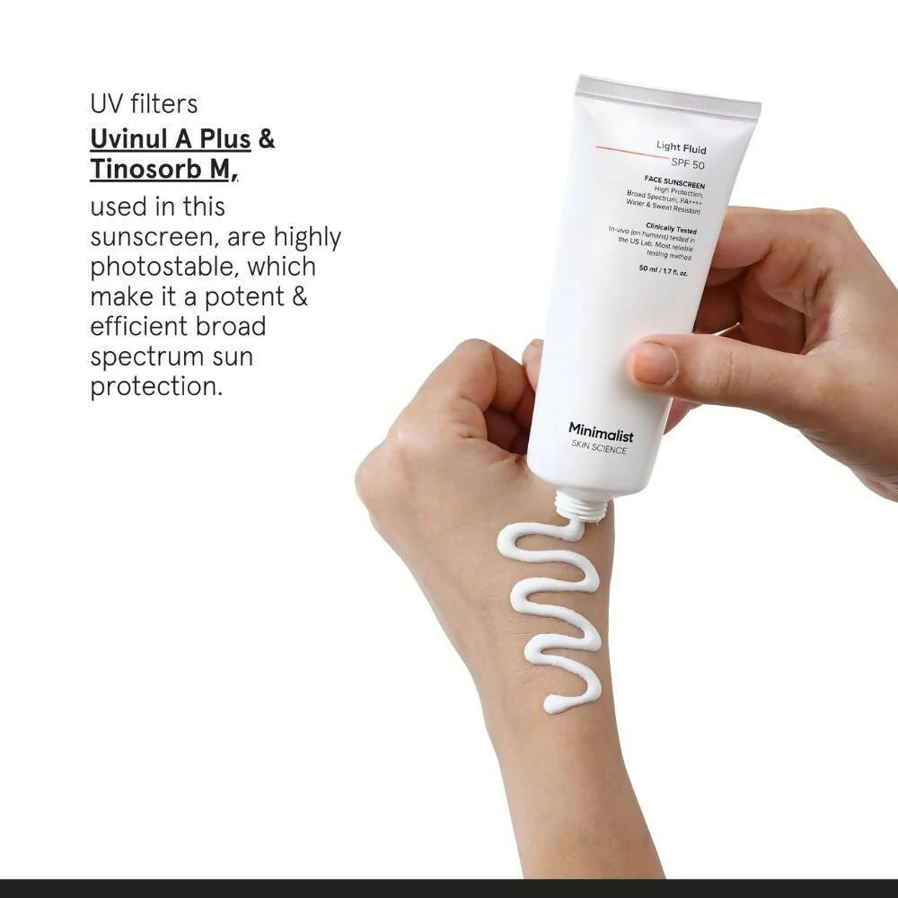 Minimalist Light Fluid Face Sunscreen with SPF 50 PA++++ - Lightweight, Water & Sweat Resistant - 50 ml