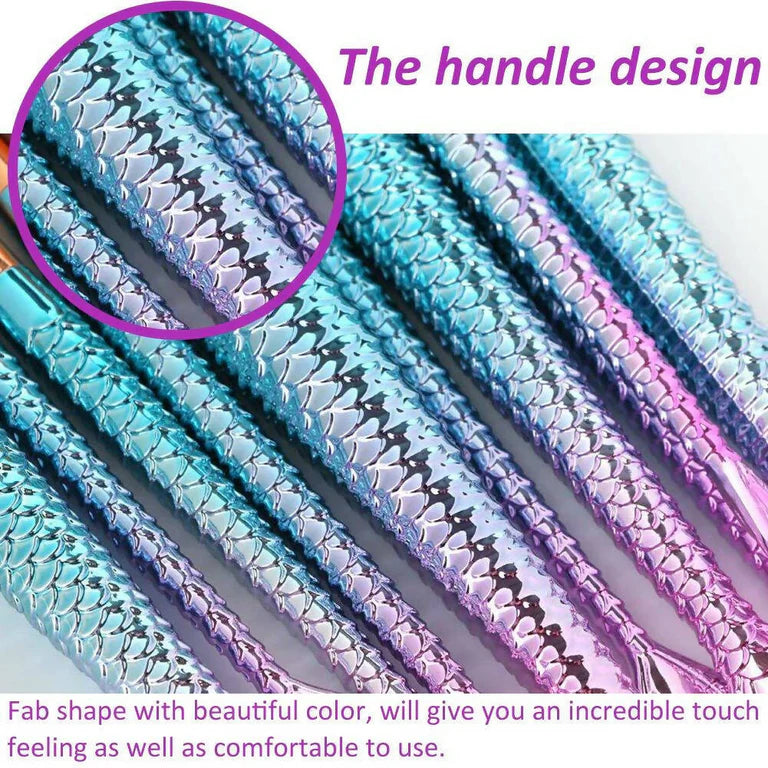 Favon Pack of 4 Professional Mermaid Shaped Makeup Brushes - Combo