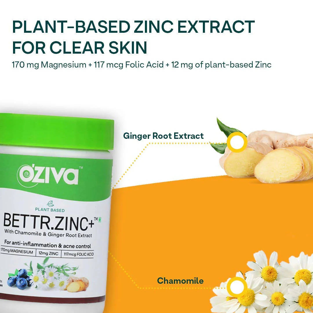 OZiva Plant Based Bettr.Zinc+ With Chamomile & Ginger Root Extract -60 caps