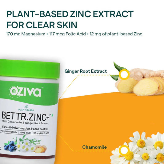 OZiva Plant Based Bettr.Zinc+ With Chamomile & Ginger Root Extract -60 caps