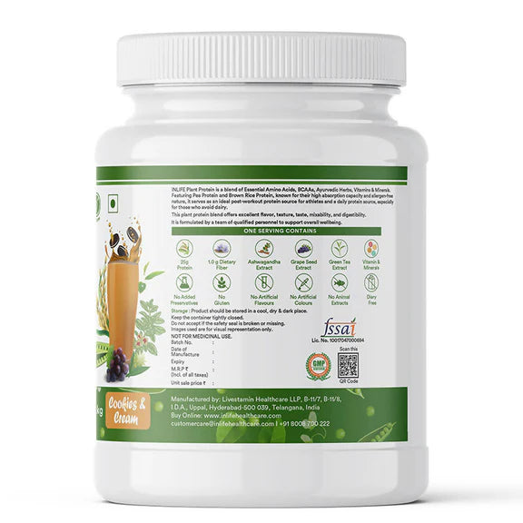 Inlife Plant Protein Powder Cookies & Cream - 1 kg