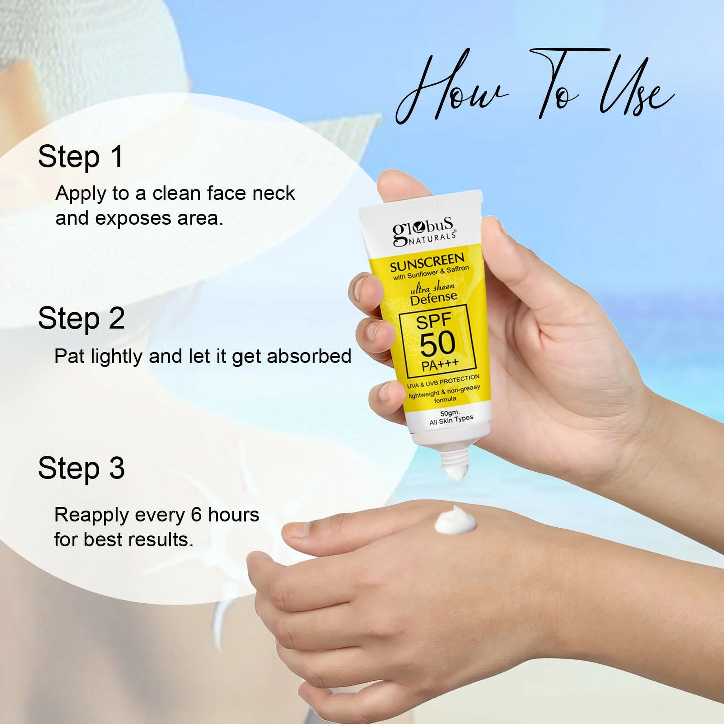Globus Naturals Sunscreen with Ultra Sheen Defense - 50 gm