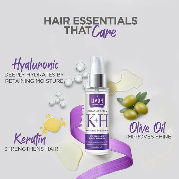 Livon Professional Hydrating Serum With Keratin, Hyaluronic & Olive Oil - 100 ml
