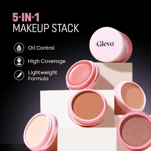 Gleva 5 In 1 Makeup stack Gleva 5 In 1 Makeup stack WIth Concealer, Bronzer, Blusher, Compact & Highlighter Smooth & Blendable Formula - Dusky - 25 gm