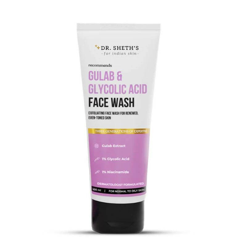 Dr. Sheth's Gulab & Glycolic Acid Face Wash For Even Toned Skin, Daily Brightening, For Normal to Oily Skin