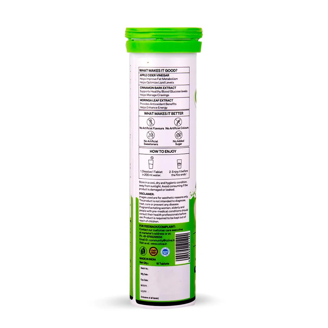 OZiva ACV Moringa For Weight Loss 3-in-1 Fat Oxidation Formula Tablets -Pack of 2 - 15 tabs