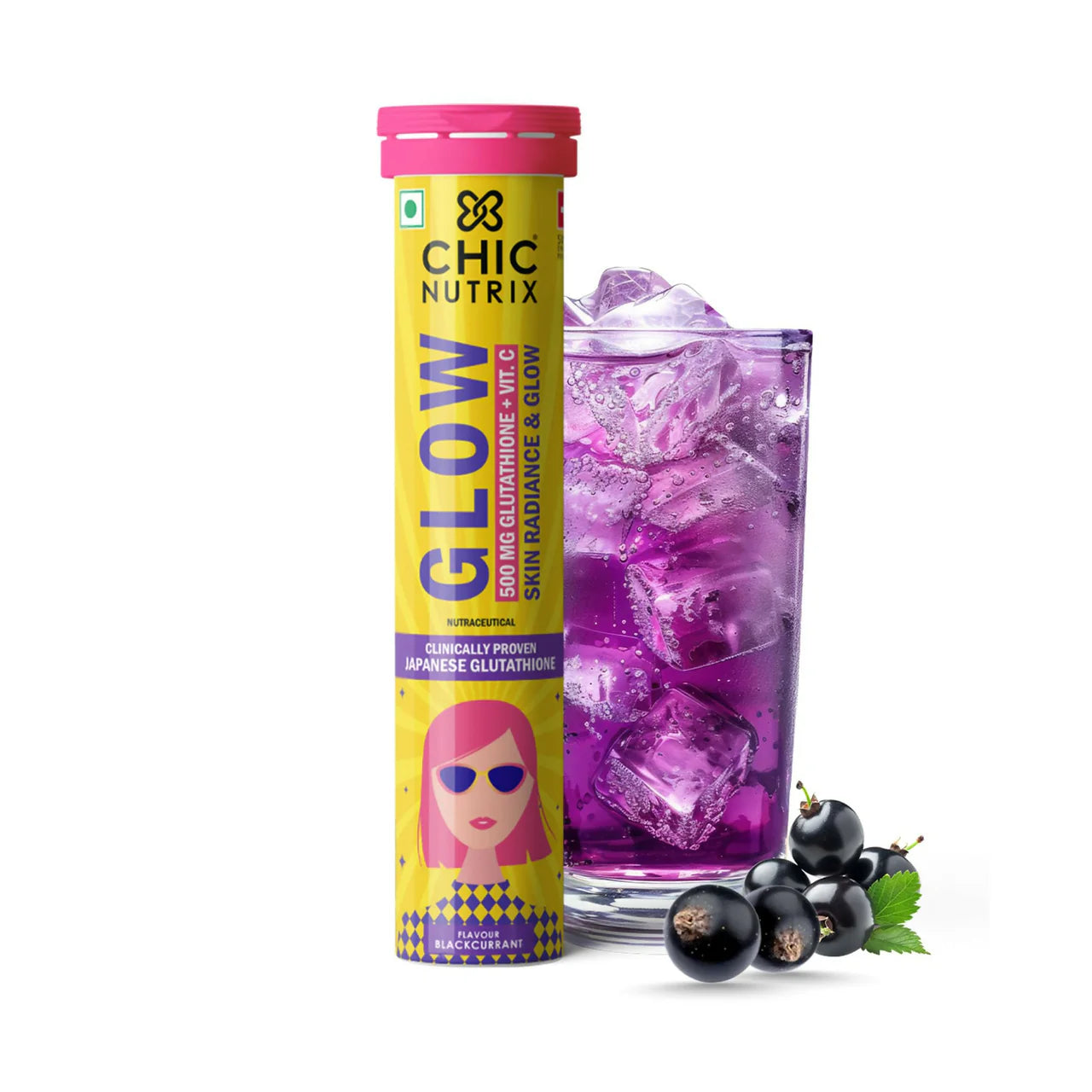 Chicnutrix Glow 500mg Effervescent Tablets - Black Currant Flavour Antioxidants For Clear, Glowing Skin