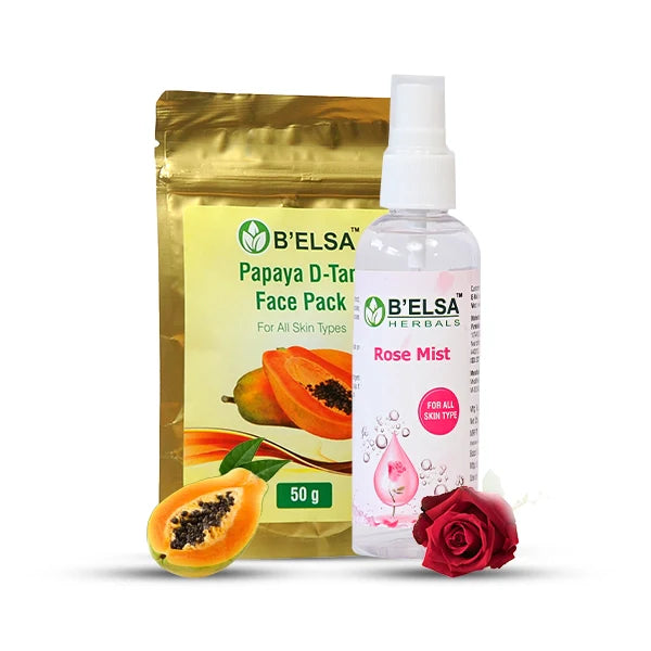 Belsa Herbals Organic Papaya D-tan Facepack And Rose Mist - combo