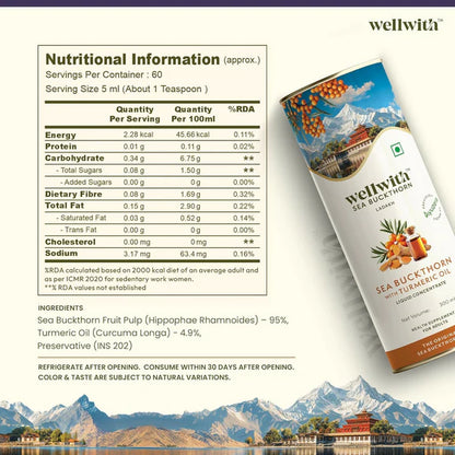 Wellwith Sea Buckthorn with Turmeric Curcumin Oil Juice - 300 ml