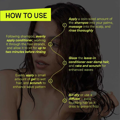 Moxie Beauty Wavy Travel Routine - Shampoo, Conditioner, Leave-In Conditioner & Styling Serum Gel - combo