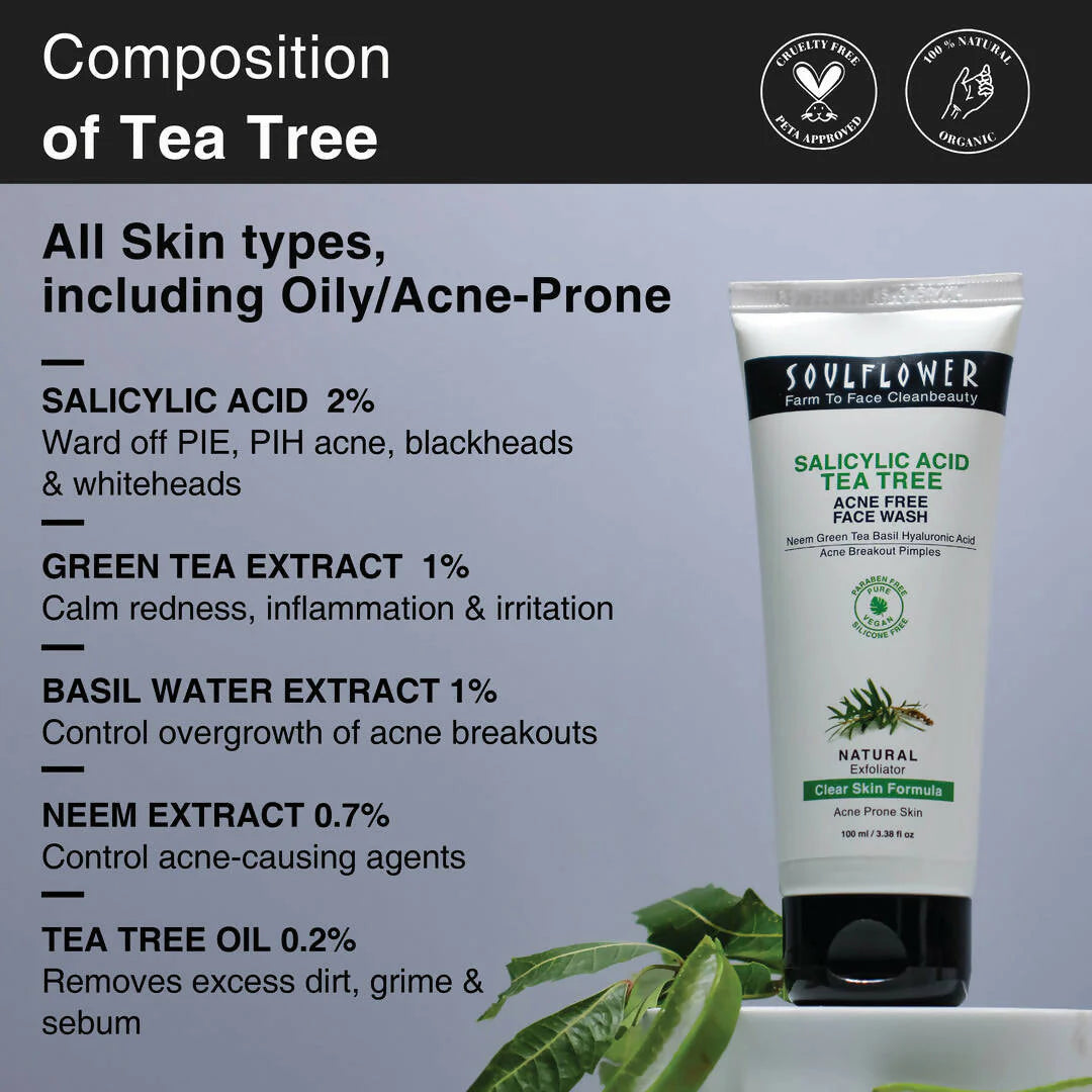 Soulflower Salicylic Acid Tea Tree Acne Free Face Wash