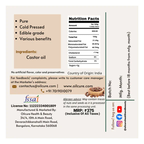 Oilcure Castor Oil - 500 ml