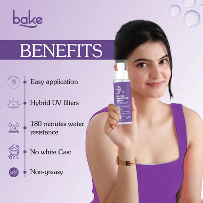 Bake De-tan Waterproof Sunscreen Spray SPF 70 PA+++ with 2% Kojic Acid - 100 ml