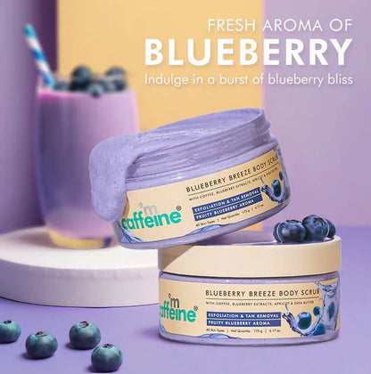 mCaffeine Blueberry Breeze Body Scrub, Exfoliates, Removes Tan, Fruity Blueberry Aroma - 175 gm