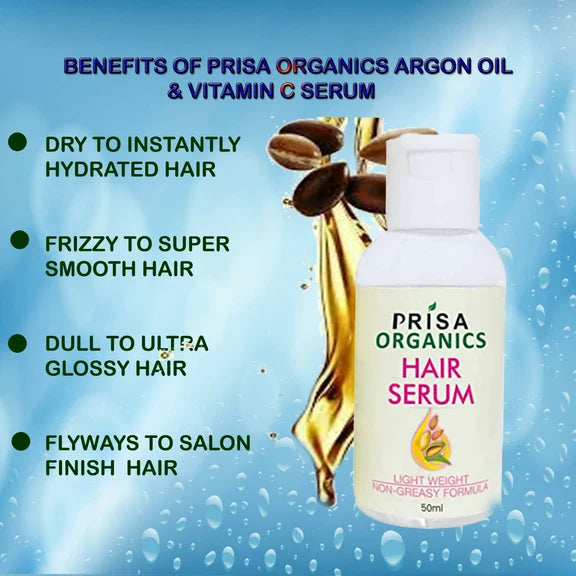 Prisa Organics Hair Serum With Argan Oil & Vitamin E - Promotes Hair Growth, Prevents Hair Loss and Thinning - 50 ml